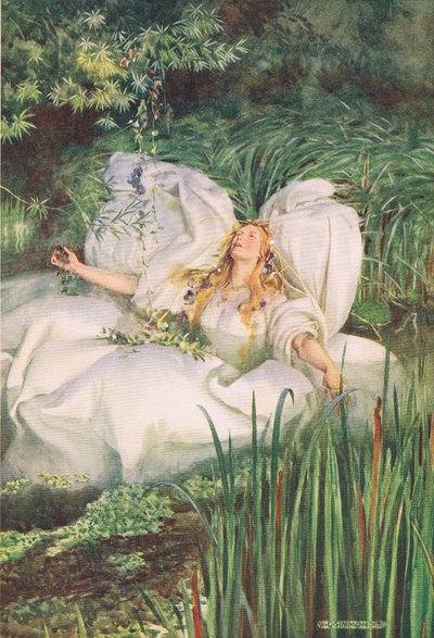 "Där, på de hängande grenarna, klättrade hennes krönikör för att hänga, en avundsjuk spricka bröts", 1910 av W. G. Simmonds